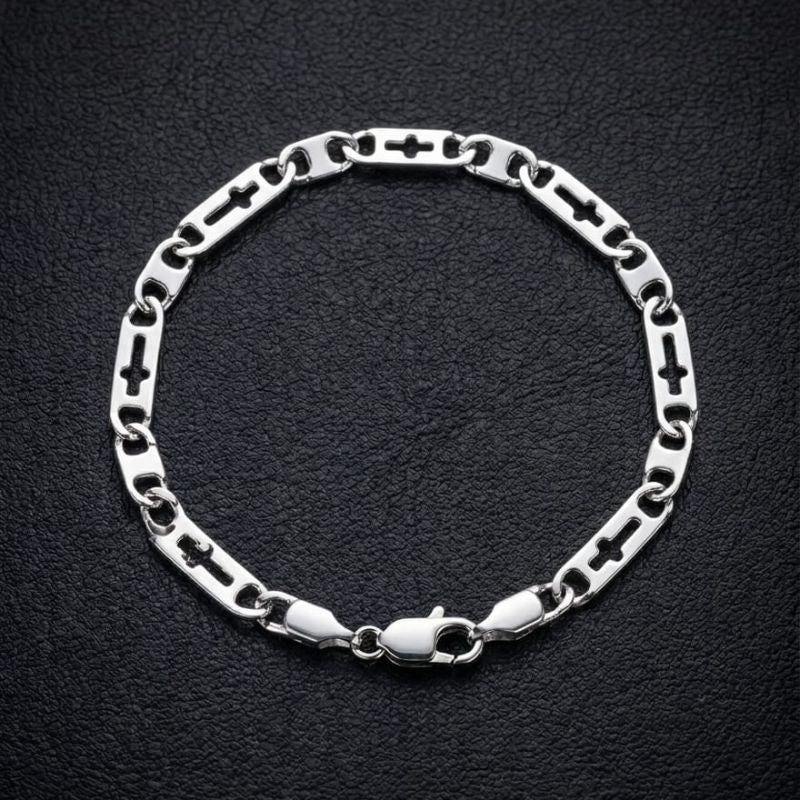 Pulseira masculina elo achatado com detalhe cruz