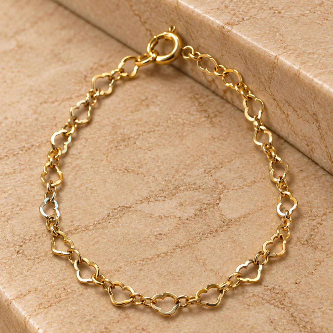 Pulseira infantil elo coração largo vazado