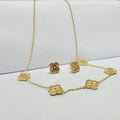 CONJUNTO BRINCO E COLAR TREVO DOURADO TEXTURIZADO