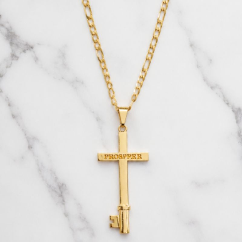 COLAR VENEZIANA COM PINGENTE CRUZ  PROSPERE CHAVE MASCULINA