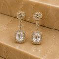 Brinco flor e pingente pedra cristal retangular