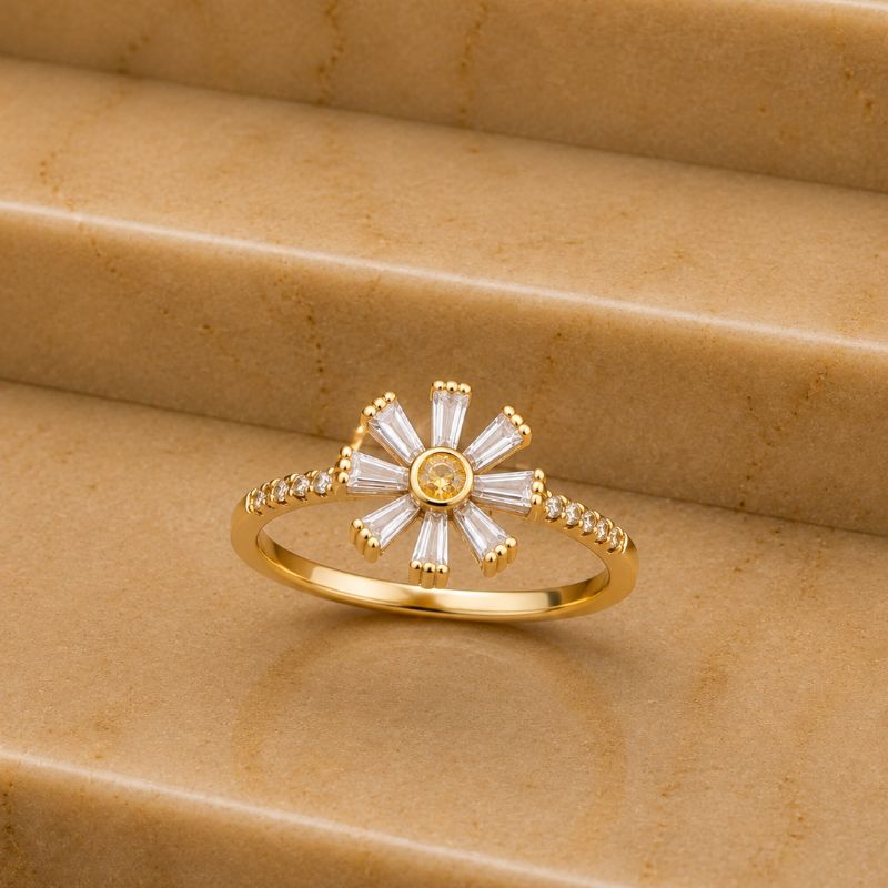 Anel flor cristal retangular