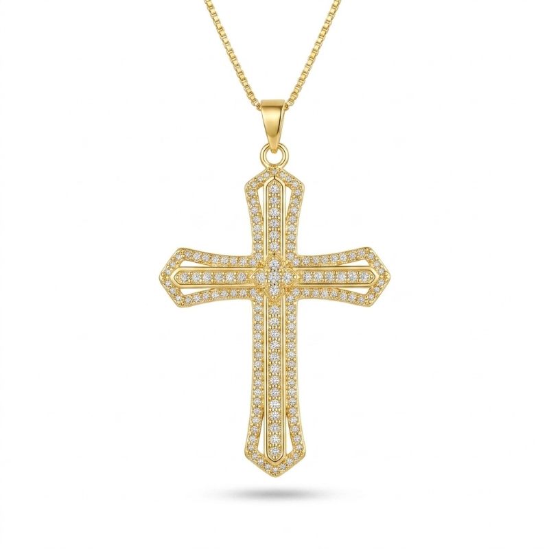Colar veneziana com pingente cruz cravejado